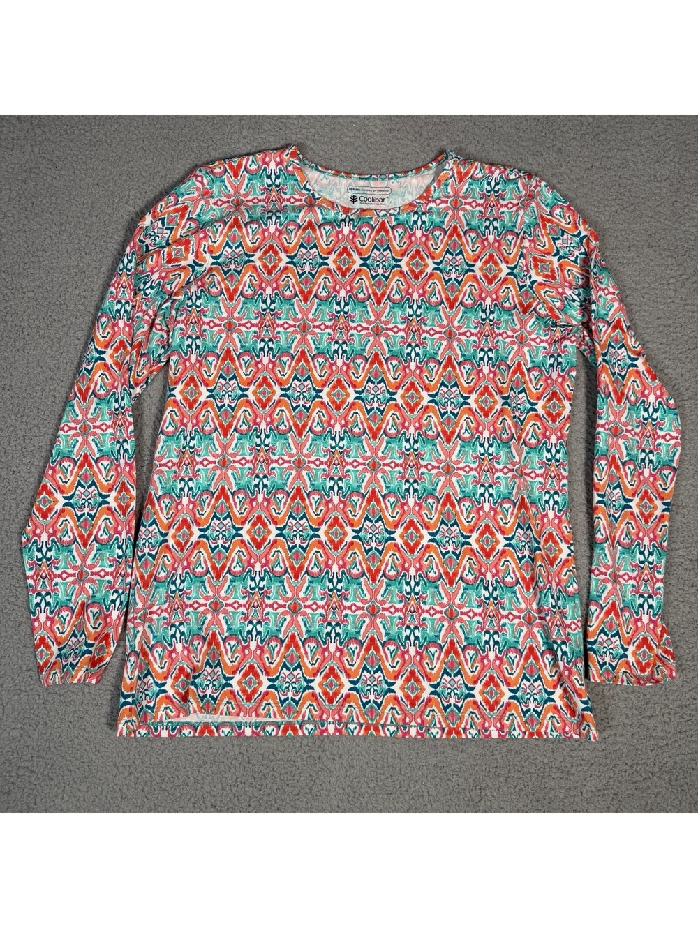 Coolibar Morada Everyday Long Sleeve T-Shirt Pink Orange Teal Tropical UPF 50+
